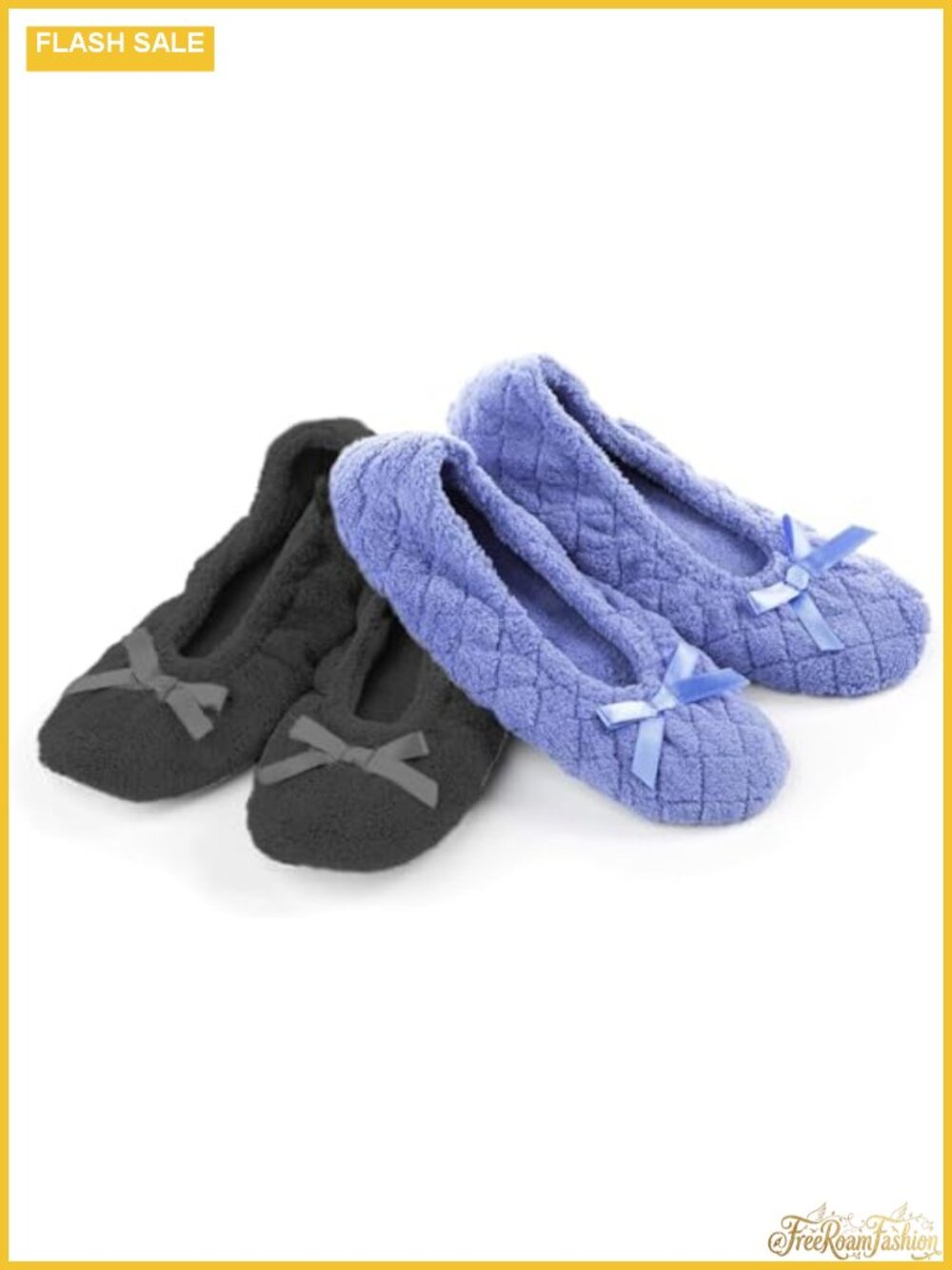 2 Pack Women's Ballerina Slippers with Satin Bow Microterry Terry Lining